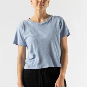 Jungmaven Pale Blue Top, Small, Hemp Organic Cotton Blend Cropped Boxy Tee EUC